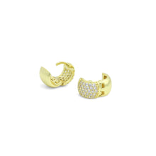 Load image into Gallery viewer, Clear CZ Silver Gold Thick Huggie Hoop Earrings, Sku#A479