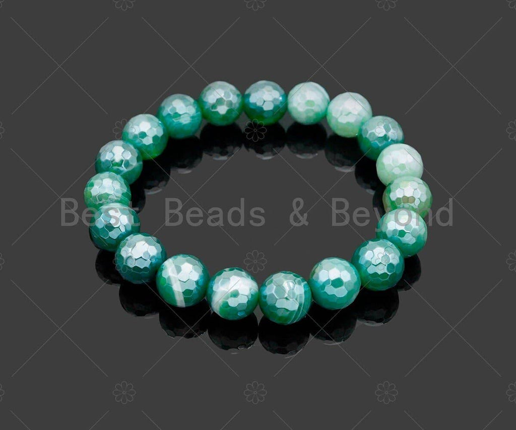 Mystic Green Banded Agate Stretchy Bracelet, U1093