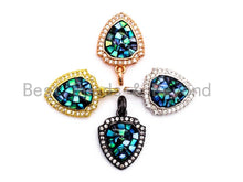 Load image into Gallery viewer, CZ Micro Pave Shield Shape Pendant with Abalone Shell, Cubic Zirconia CZ space Pendant,12x15mm,SKU#F416