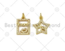 Load image into Gallery viewer, CZ Micro Pave MAMA On Rectangle/Five Star Shape Charm,18K Gold Filled Charm,Mother's Day Necklace Bracelet Charm,12x17mm/14x16mm,Sku#L584