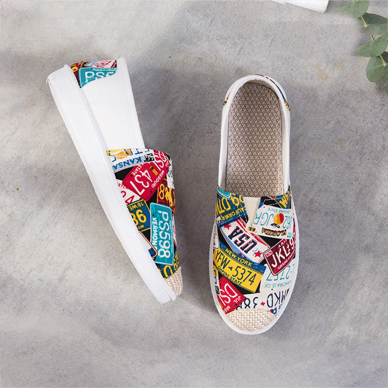 Women's Ethnic Print Canvas Slip-On Shoes | Lightweight Low-Top Flats