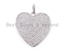 Load image into Gallery viewer, CZ Clear/Black Micro Pave Heart Pendant, Heart Shaped Pave Pendant, Gold/Rose Gold/Silver/Gunmetal plated, 30x36.5mm, Sku#F107