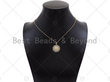 Load image into Gallery viewer, Gold Silver Sunflower Radical Flower Pendant,Cubic Zirconia Silver/Gold Charm, Necklace Bracelet Charm Pendant, 21x24mm, Sku#LK294