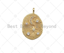 Load image into Gallery viewer, CZ Micro Pave Moon Star Evil Eye Star On oval Shape Pendant/Charm,CZ 14K Dainty Gold Charm, Necklace Bracelet Charm Pendant,21x32mm,Sku#CP19