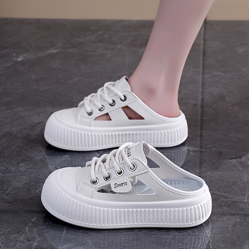 Women's Cutout Slide Sneakers | Breathable Lightweight Platform Half-Slippers