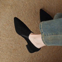Load image into Gallery viewer, Women's Suede-Texture Pointed-Toe Low Chunky-Heel Slip-On Shoes | Black &amp; Brown