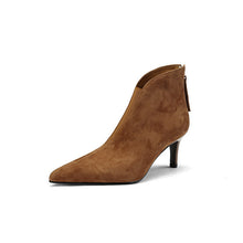 Load image into Gallery viewer, Women's Stiletto Heel Elastic Ankle Boots - Round Toe Back Zipper Suede Boots