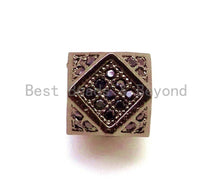 Load image into Gallery viewer, CZ Micro Pave Big Hole Multi Sided Cubic Square Beads, Hex Cubic Zirconia Spacer, Black/Gold/Silver Men's Jewelry Findings,7x9mm, sku#G119