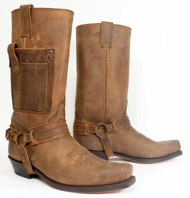 Men's Embroidered Knight High-Heel Leather Boots | Pointed Toe | Sizes 38–48
