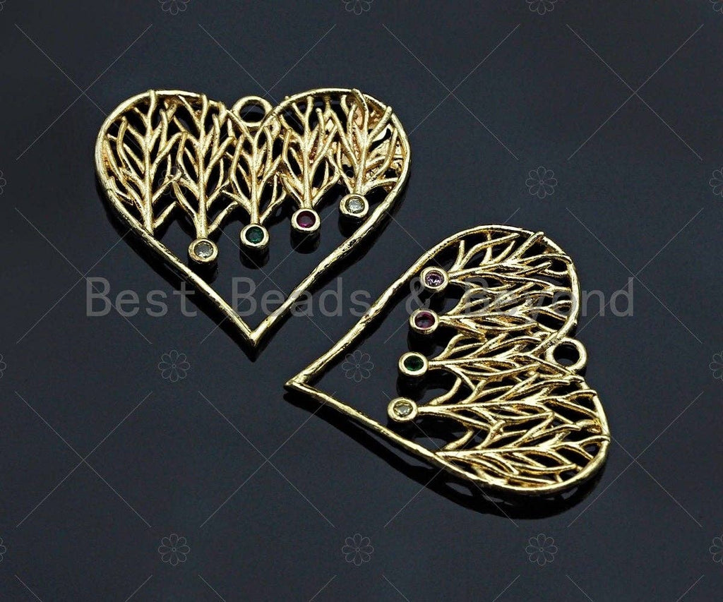 Filigree Colored Stone Gold Lacy Heart/Drop Charm, Brushed Gold Twisted Wire Charm Pendants for Earrings necklace making, sku#CP02