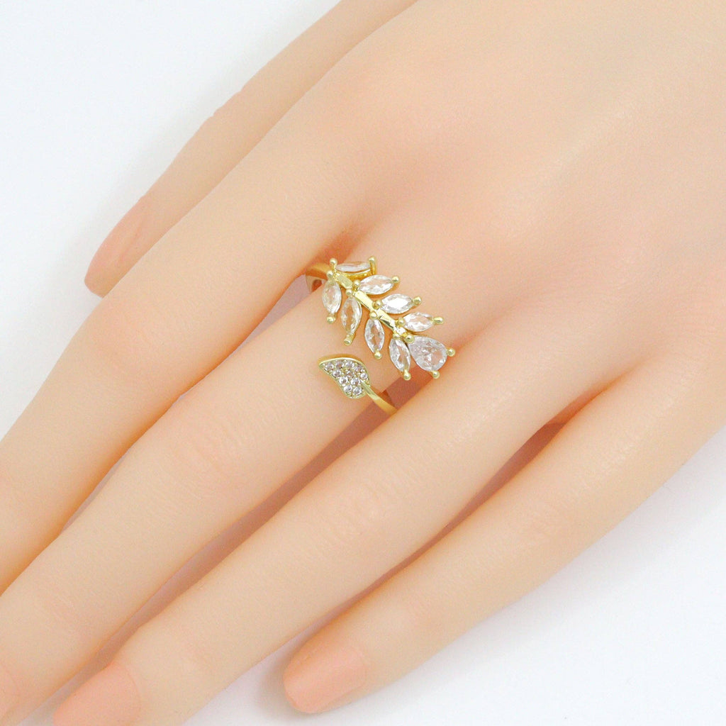 Clear CZ Wheat leaf Statement Adjustable Ring, Sku#A492