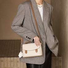 Load image into Gallery viewer, Women's Genuine Leather Cambridge Bag | Full-Grain Cowhide Shoulder Bag | Coffee Brown &amp; Off-White