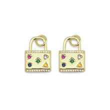 Load image into Gallery viewer, Colorful CZ Gold Lock Charm, Sku#LX365