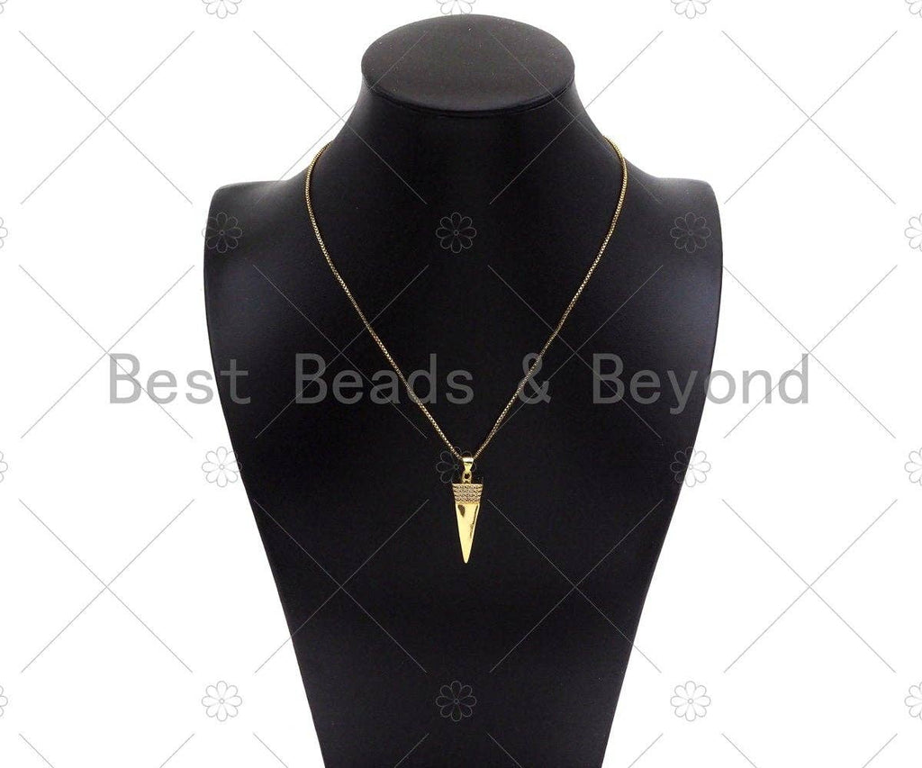 CZ Micro Pave 3D Pyramid Shape Pendant/Charm,18K Dainty Gold Charm, Necklace Bracelet Charm Pendant,10x33mm,Sku#LK301
