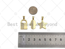 Load image into Gallery viewer, CZ Micro Pave Lock/Hamsa Hand/Five Star Pendant,Half CZ Medallion Charm, Necklace Bracelet Charm Pendant,13x22/18x20/15x21mm, Sku#LK245