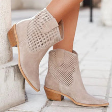 Load image into Gallery viewer, Women's Embossed Suede Mid-Heel Boots - Pointed Toe Slip-On Ankle Boots in Large Sizes