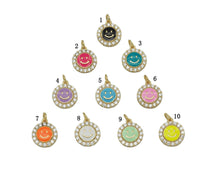 Load image into Gallery viewer, CZ Enamel Round Smiley Face Charm, Sku#F1477C
