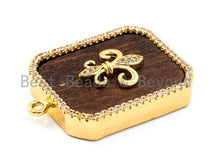 Load image into Gallery viewer, CZ Micro Pave Flowers on Wood Emerald Cut Square Pendant, 29x39mm,sku#B51