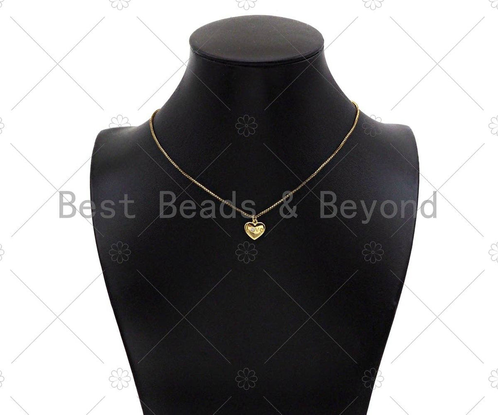 Love/Mom Word On Heart Shape Pendant18K Dainty Gold Medallio