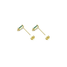 Load image into Gallery viewer, Green Clear Rectangle CZ Gold Stud Earrings with hoop, Sku#LX388