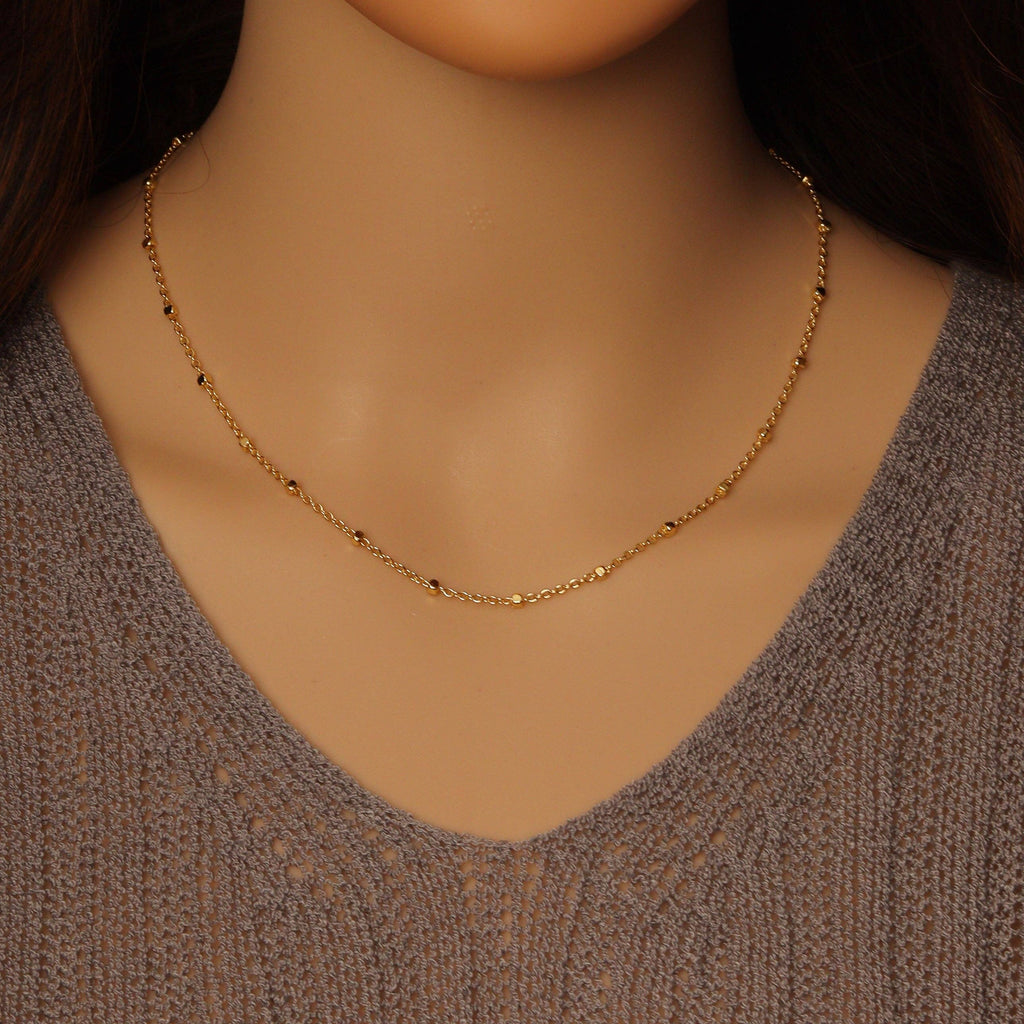 Dainty Gold thin satalite cube Adjustable Necklace, Sku#LD490