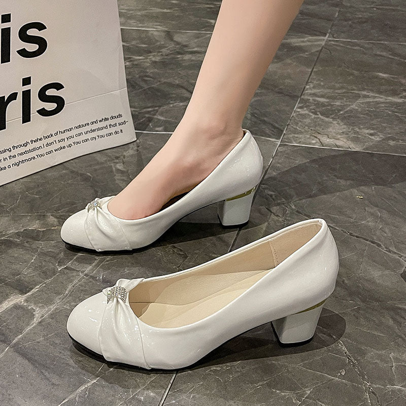 Women's Slip-on Block Heel Round-toe Shoes | Korean Style PU Flats