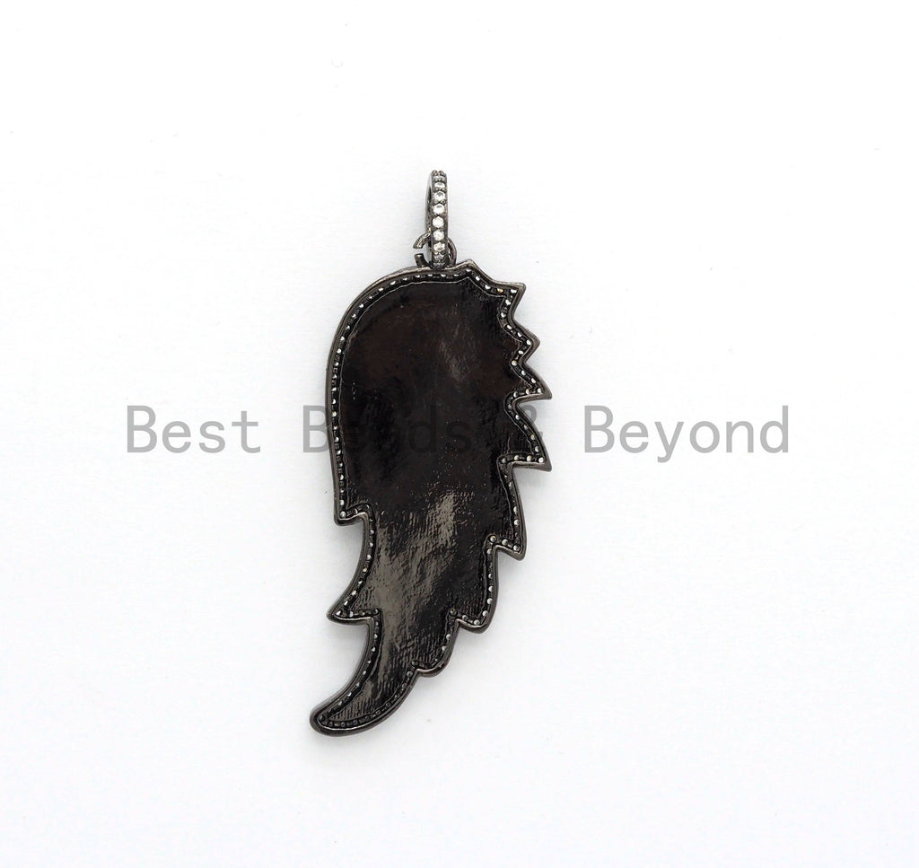 Colorful Enamel Angel Wing Pendant/Charm, Cubic Zirconia Pave Wing Pendant, Pink/Royal Blue/Black/Yellow Wing Charm,  22x51mm, SKU#F620