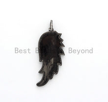 Load image into Gallery viewer, Colorful Enamel Angel Wing Pendant/Charm, Cubic Zirconia Pave Wing Pendant, Pink/Royal Blue/Black/Yellow Wing Charm,  22x51mm, SKU#F620