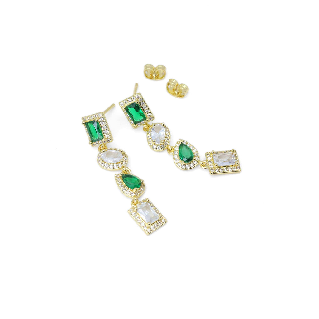 Green Clear CZ rectangle Oval Teardrop Pendant Earrings, Sku