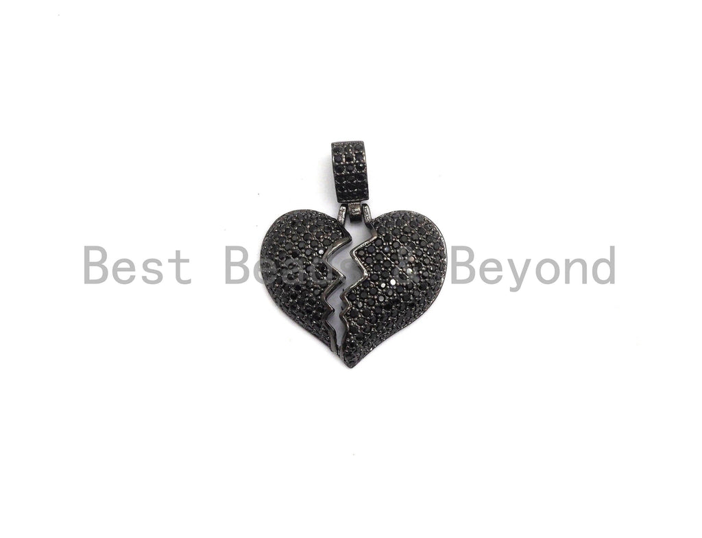 Clear Cz Micro Pave broken Heart Pendant/Charm, CZ Pave Charm in Gold/Rose Gold/Silver Finish, 21x23mm,sku#F648