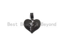 Load image into Gallery viewer, Clear Cz Micro Pave broken Heart Pendant/Charm, CZ Pave Charm in Gold/Rose Gold/Silver Finish, 21x23mm,sku#F648