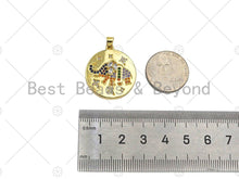 Load image into Gallery viewer, Colorful CZ Micro Pave Bee/Elephant/Butterfly On Round Coin Pendant,18K Dainty Gold Medallion Charm,Necklace Bracelet Charm,24x27mm,Sku#JL31