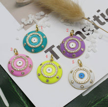 Load image into Gallery viewer, CZ Enamel Evil Eye Round Pendant, Sku#L655