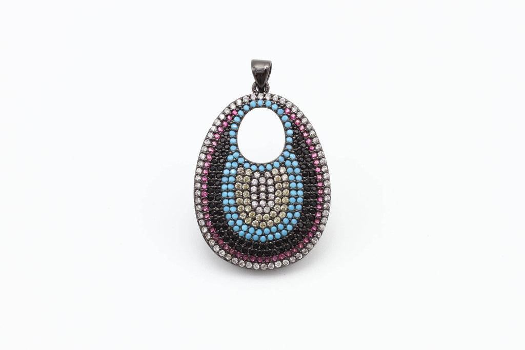CZ Micro Pave Round Go-Go Evil Eye Pendant, Cubic Zirconia Pendant,23x37mm, sku#F8C