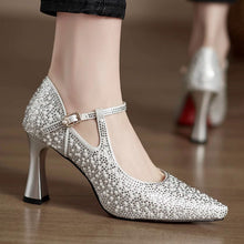 Load image into Gallery viewer, Women's Pointed Toe Chunky High Heel Shoes – Cheongsam Wedding Banquet Buckle Pumps