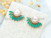 Load image into Gallery viewer, Pearl and CZ Flower Stud Earrings, Sku#O47