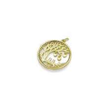 Load image into Gallery viewer, Gold CZ Tree Kitty Heart On Round Circle Charm, Sku#LD422