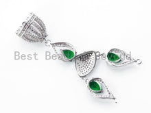 Load image into Gallery viewer, CZ Micro Pave Tassel Head with Fuchsia/Green/Cobalt Gemstone Pendant, sku#L155
