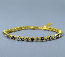 Load image into Gallery viewer, Round CZ and Enamel Evil Eye Adjustable Bracelet with Extender, Sku#LD288