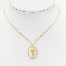 Load image into Gallery viewer, Clear CZ Gold Oval Pearl Virgin Mary Shape Charm, Sku#LX241