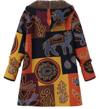 Load image into Gallery viewer, Retro Warm Printed Pocket Thick Zippered Hooded Coat