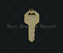 Load image into Gallery viewer, 18K Gold Filled/ Silver Color Large CZ Micro Pave Key Shape Charm/Pendant,Key Charm, Key Pave Pendant, Gold Key charm, 15x32mm, Sku#LD21