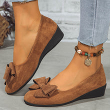 Load image into Gallery viewer, Women's Suede Bowtie Cross-Strap Slip-On Shoes | Low Wedge Heel | Elastic Band Comfort Fit