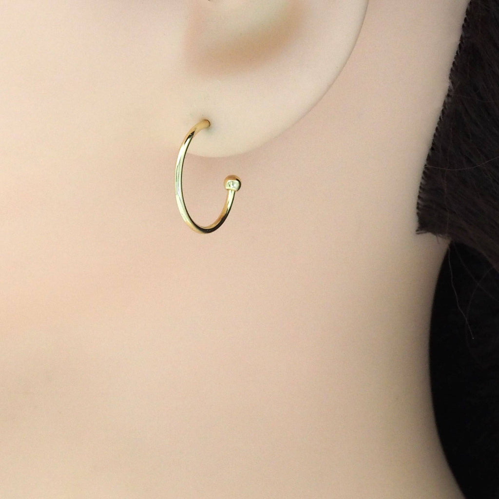 Gold hoop with ball end Earrings, Sku#LX385