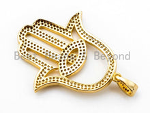 Load image into Gallery viewer, CZ Micro Pave Hamsa Hand with Evil Eye Pendant, F221