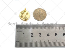 Load image into Gallery viewer, CZ Micro Pave North Star On Round Coin Pendant, Cubic Zirconia Round Pendant Charm for Necklace Bracelet Earrings Making, 14x16mm,sku#L362