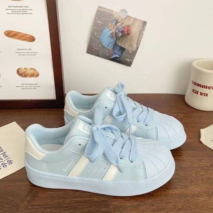 Women's Shell Toe Casual Sneakers | PU Leather Low-Top Lace-Up