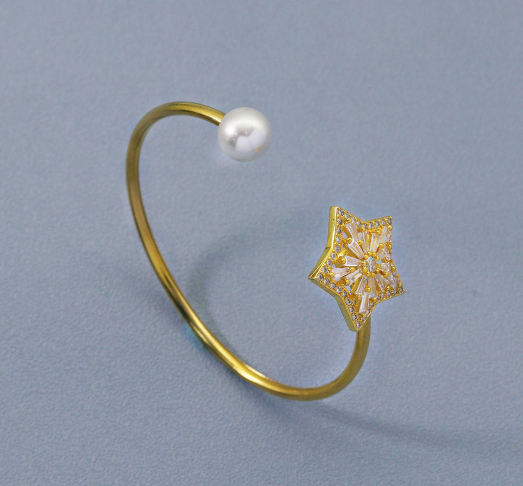 CZ Star Pearl Cuff Bracelet, Sku#B206