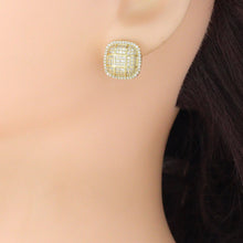 Load image into Gallery viewer, Gold Silver CZ Square Shape Stud Earrings, Sku#L730