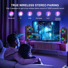 Load image into Gallery viewer, Portable Bluetooth Speaker with Subwoofer Bass, Dual 6.5" LED Woofers and Microphone